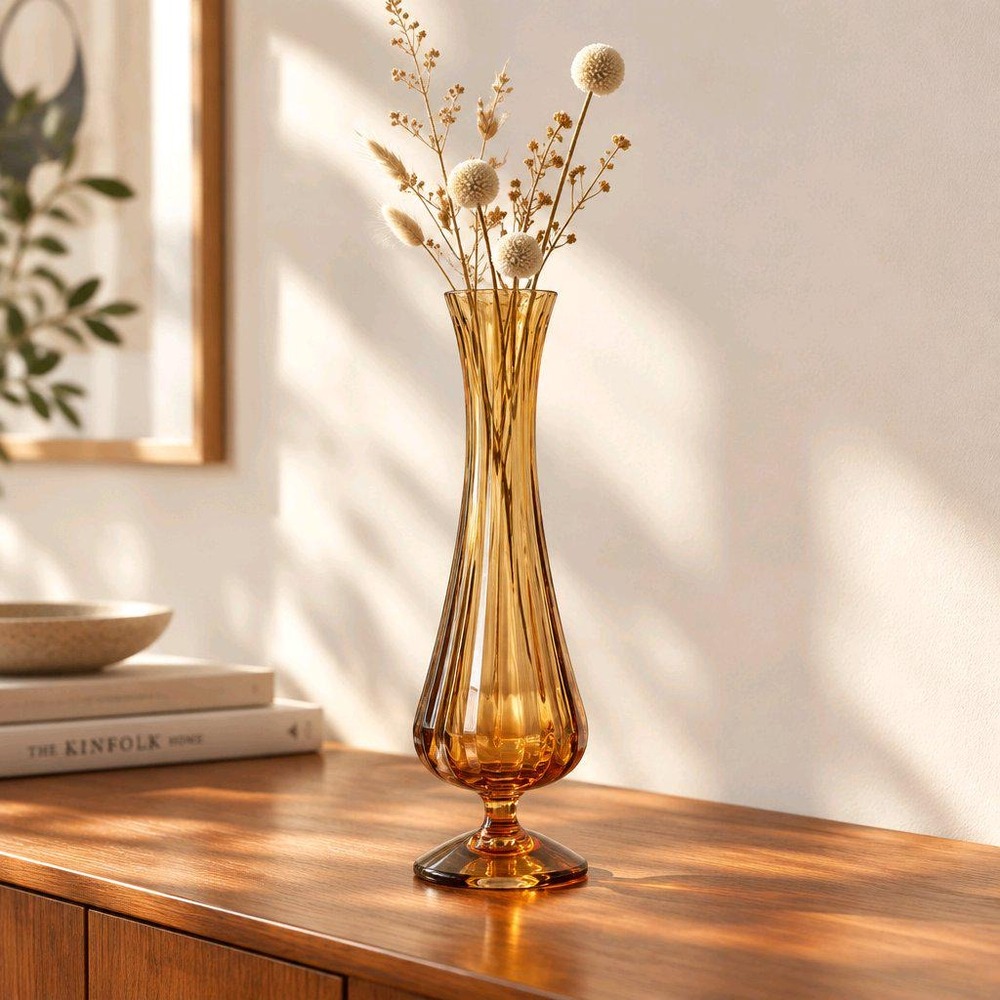 Vintage Amber Glass Vase Midcentury Italian Empoli Tuscany Hand-blown